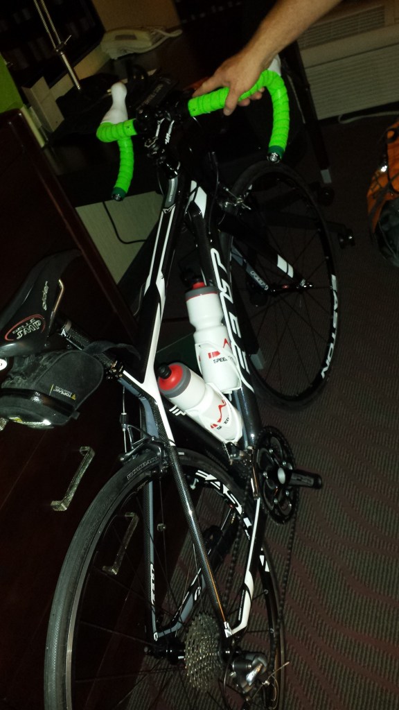 After an hour in the hotel, Shawn's bike was already put together.